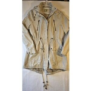 GH Bass Womens Khaki Beige Utility Anorak Hooded Jacket Fishtail Hem L